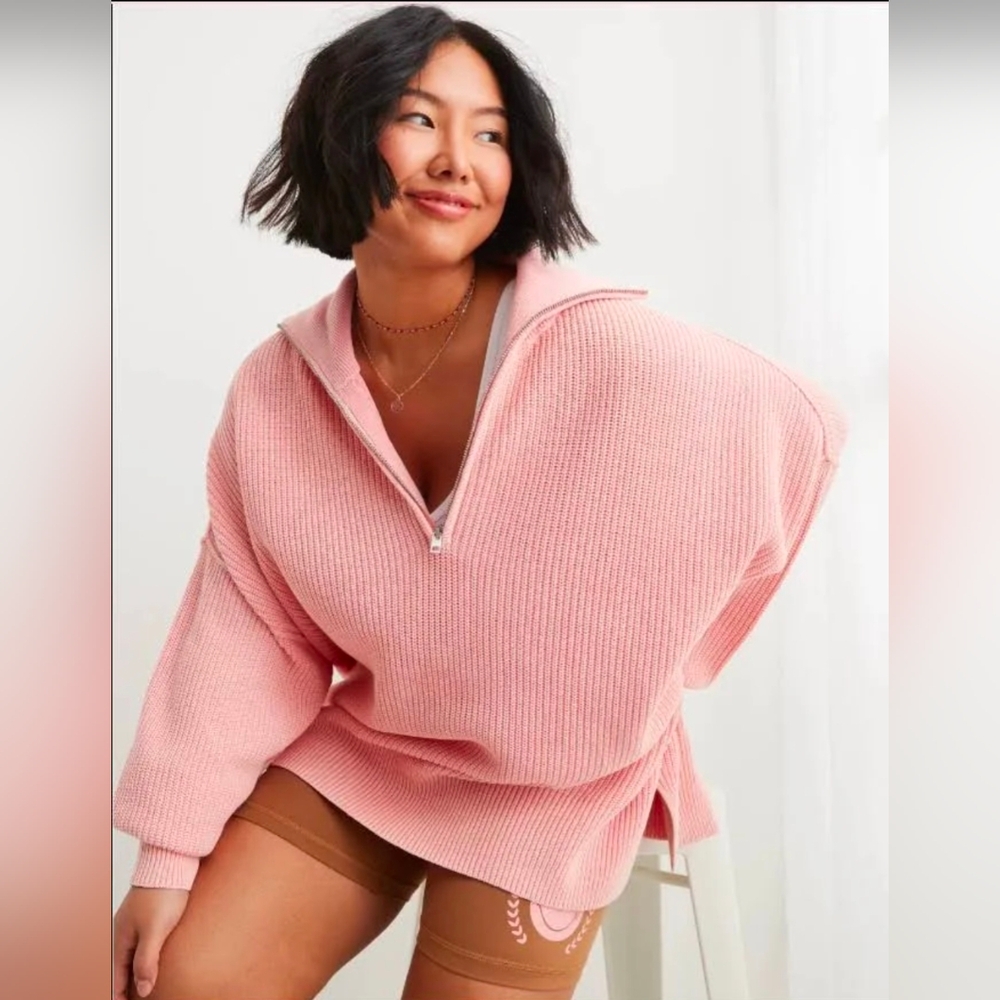 AERIE Beyond Quarter Zip Ribbed Sweater